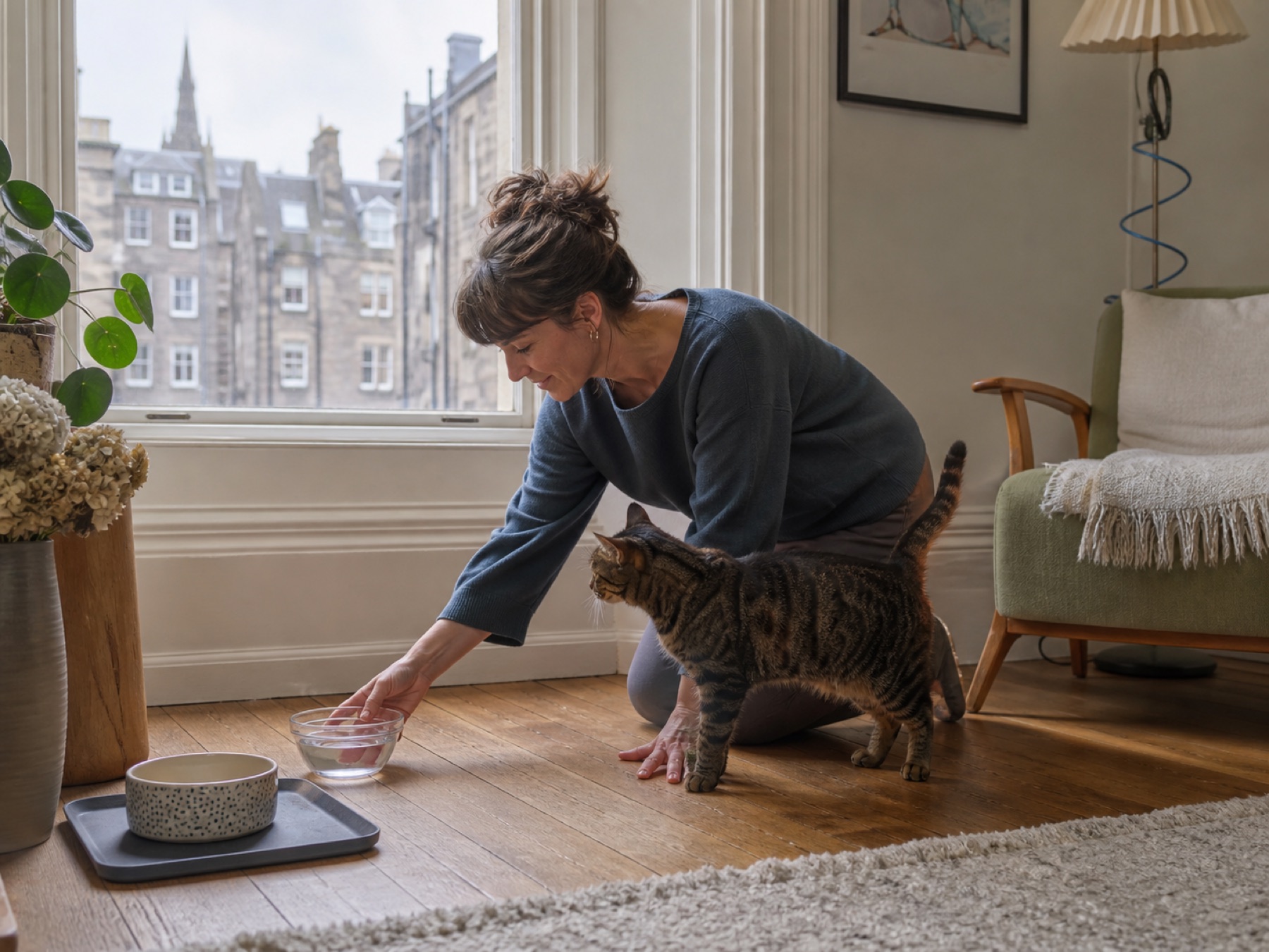 Calm cat visit in a British home